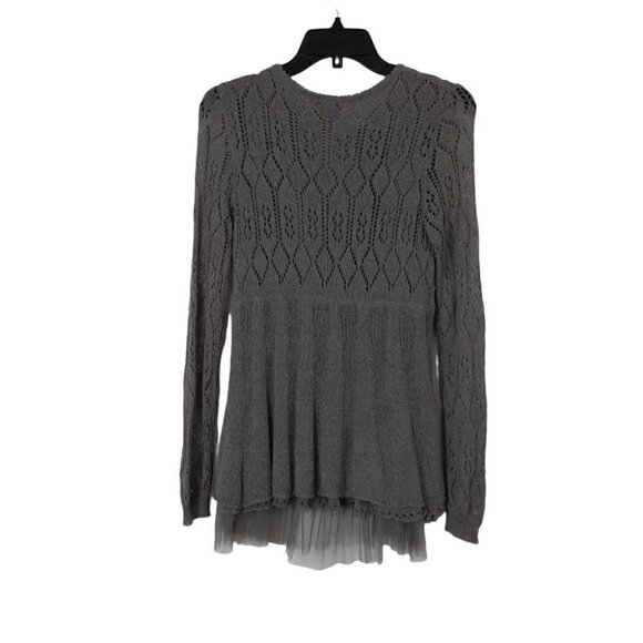 V Christina | Gray Taupe Crochet Knit Boho Layered Sweater | Size M - Picture 5 of 8